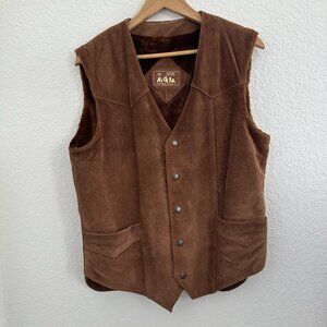 Vintage Hi Gear Men’s Suede Leather Vest M Sherpa Style Lined Brown Cowboy Chore